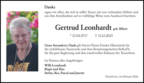 Traueranzeige von Gertrud Leonhardt von Groß-Gerauer Echo