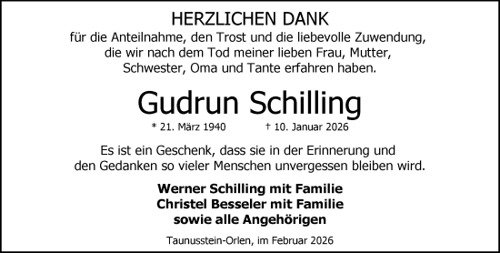 Traueranzeige von Gudrun Schilling von Wiesbadener Kurier