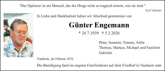 Traueranzeige von Günter Engemann von Rüsselsheimer Echo