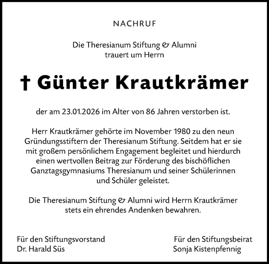 Traueranzeige von Günter Krautkrämer von Wiesbadener Kurier