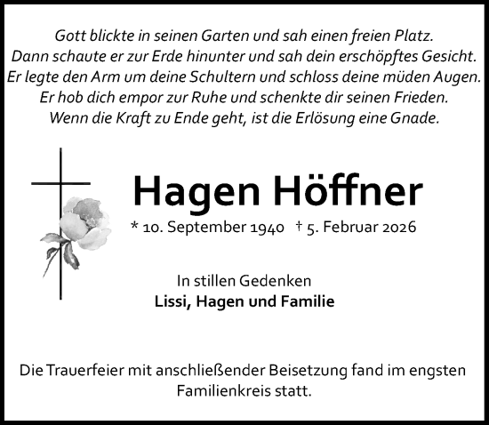 Traueranzeige von Hagen Höffner von Allgemeine Zeitung Mainz