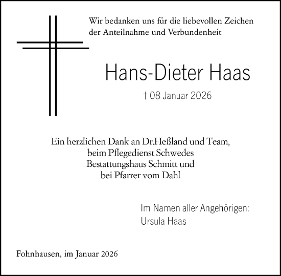 Traueranzeige von Hans-Dieter Haas von Dill Block