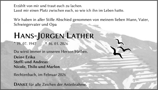 Traueranzeige von Hans-Jürgen Lather von Wetzlarer Neue Zeitung
