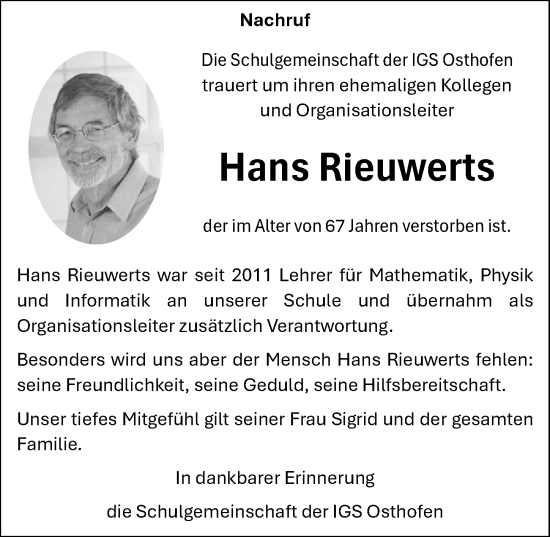 Traueranzeige von Hans Rieuwerts von Allgemeine Zeitung Rheinhessen-Nahe