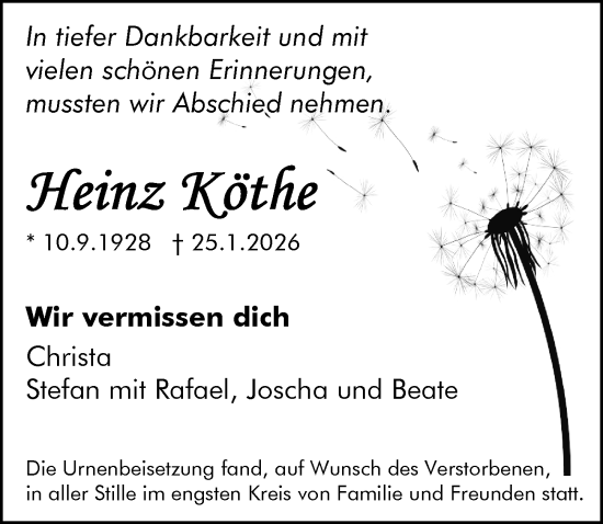 Traueranzeige von Heinz Köthe von Rüsselsheimer Echo