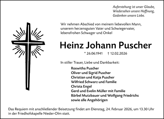 Traueranzeige von Heinz Johann Puscher von Allgemeine Zeitung Mainz