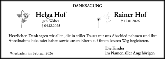 Traueranzeige von Helga Hof von Wiesbadener Kurier