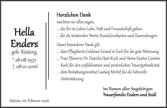 Traueranzeige von Hella Enders von Idsteiner Land/Untertaunus