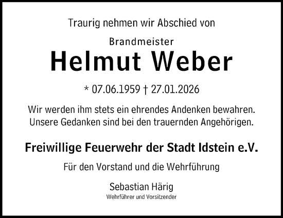 Traueranzeige von Helmut Weber von Idsteiner Land/Untertaunus
