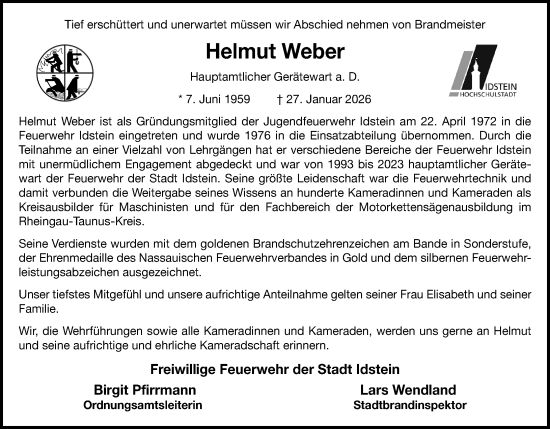 Traueranzeige von Helmut Weber von Idsteiner Land/Untertaunus