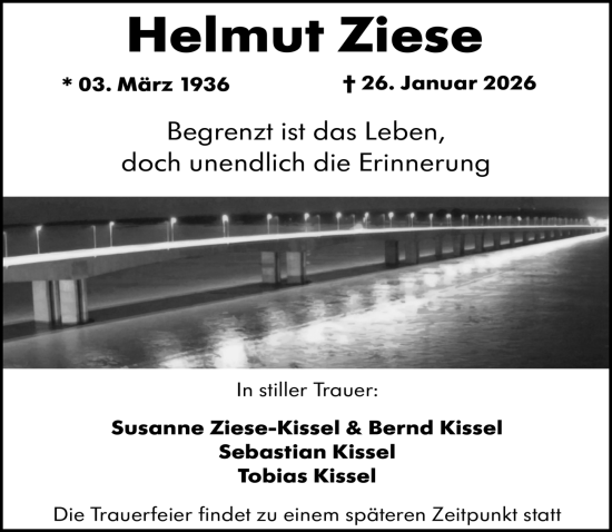 Traueranzeige von Helmut Ziese von Wiesbadener Kurier