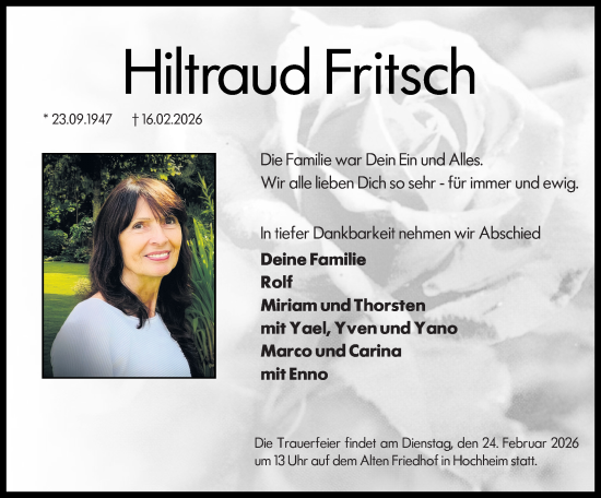 Traueranzeige von Hiltraud Fritsch von Hochheimer Zeitung