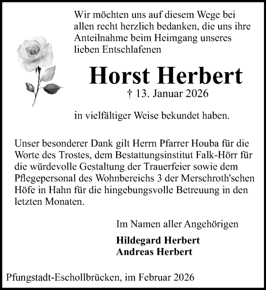 Traueranzeige von Horst Herbert von Darmstädter Echo