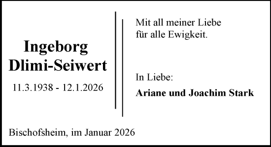 Traueranzeige von Ingeborg Dlimi-Seiwert von Rüsselsheimer Echo