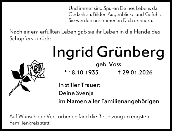 Traueranzeige von Ingrid Grünberg von Rheingau-Taunus-Kreis Wochenblatt
