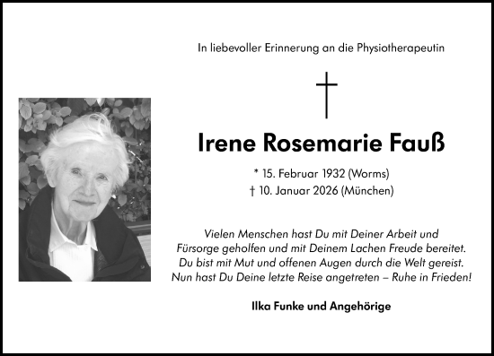 Traueranzeige von Irene Rosemarie Fauß von Wormser Zeitung