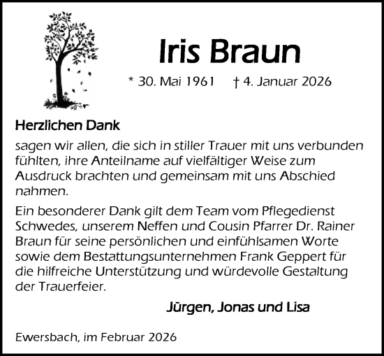 Traueranzeige von Iris Braun von Dill Block