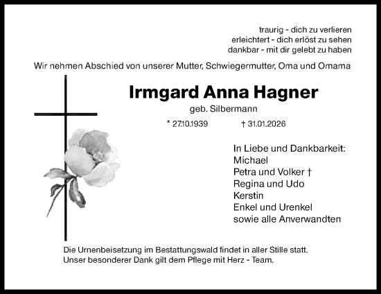 Traueranzeige von Irmgard Anna Hagner von Dill Block