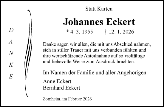 Traueranzeige von Johannes Eckert von Allgemeine Zeitung Mainz