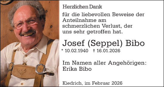 Traueranzeige von Josef Bibo von Wiesbadener Kurier