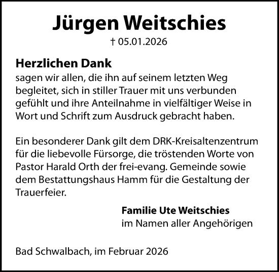 Traueranzeige von Jürgen Weitschies von Wiesbadener Kurier