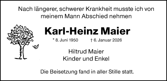 Traueranzeige von Karl-Heinz Maier von Darmstädter Echo