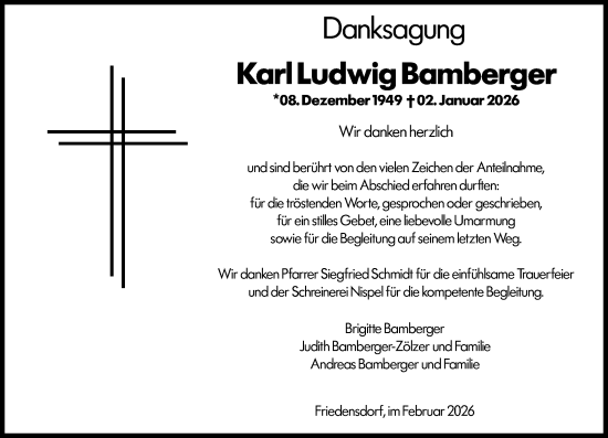 Traueranzeige von Karl Ludwig Bamberger von Hinterländer Anzeiger