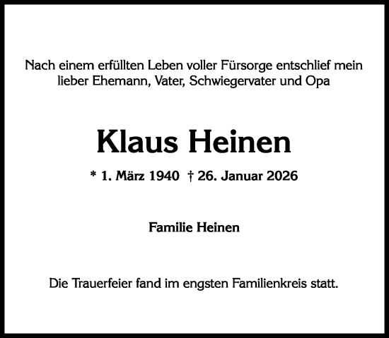 Traueranzeige von Klaus Heinen von Wiesbadener Kurier