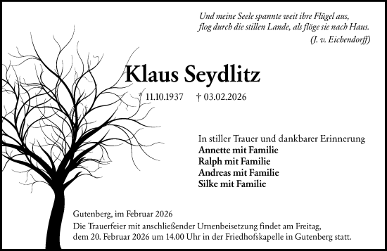 Traueranzeige von Klaus Seydlitz von Allgemeine Zeitung Rheinhessen-Nahe