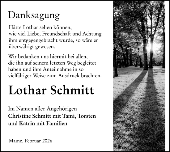 Traueranzeige von Lothar Schmitt von Allgemeine Zeitung Mainz
