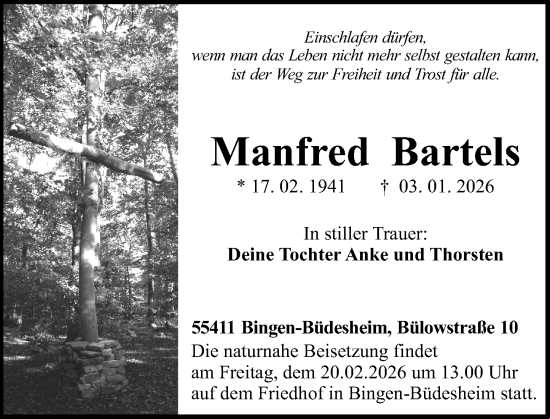 Traueranzeige von Manfred Bartels von Allgemeine Zeitung Rheinhessen-Nahe