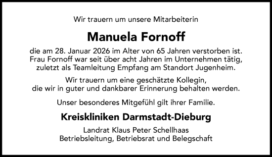 Traueranzeige von Manuela Fornoff von Darmstädter Echo