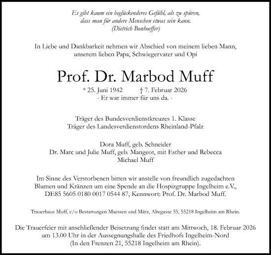 Traueranzeige von Marbod Muff von Allgemeine Zeitung Mainz