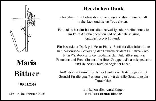 Traueranzeige von Maria Bittner von Rheingau Kurier