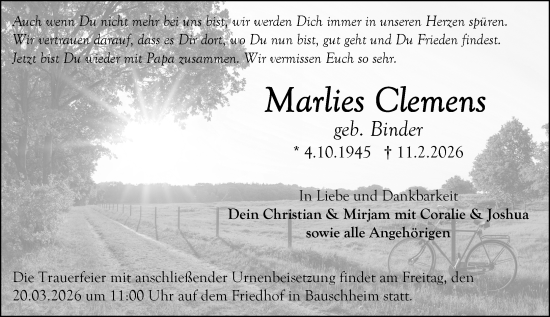 Traueranzeige von Marlies Clemens von Rüsselsheimer Echo