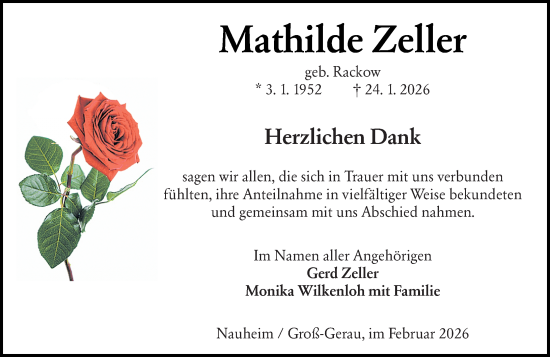 Traueranzeige von Mathilde Zeller von Groß-Gerauer Echo