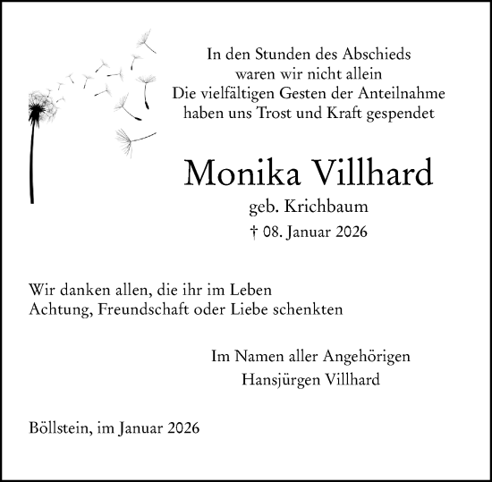 Traueranzeige von Monika Villhard von Odenwälder Echo