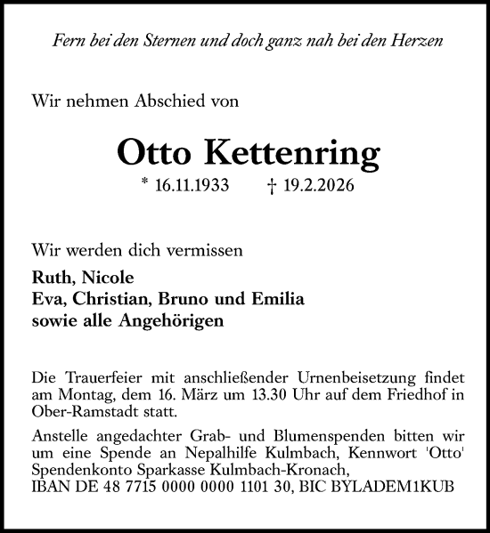 Traueranzeige von Otto Kettenring von Darmstädter Echo