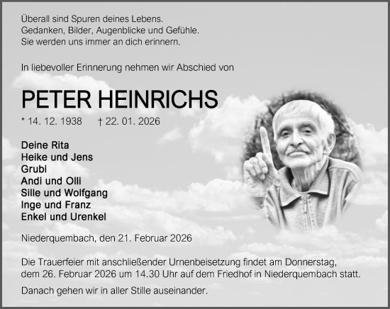 Traueranzeige von Peter Heinrichs von Wetzlarer Neue Zeitung