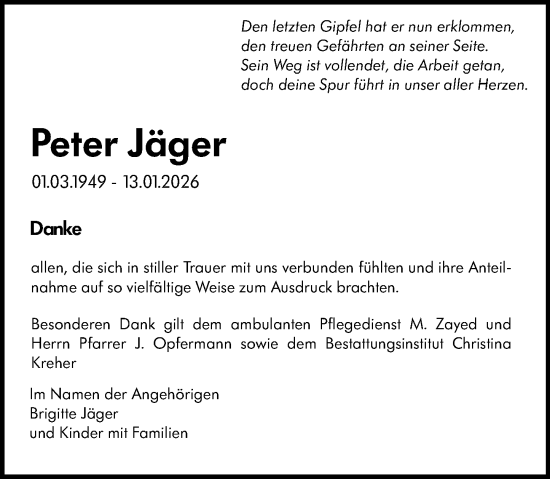 Traueranzeige von Peter Jäger von Darmstädter Echo