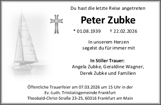 Traueranzeige von Peter Zubke von Rüsselsheimer Echo
