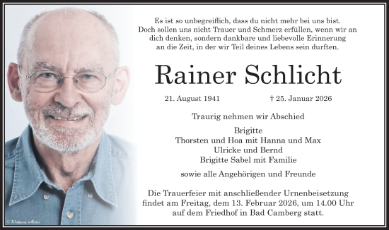 Traueranzeige von Rainer Schlicht von Camberger Anzeiger