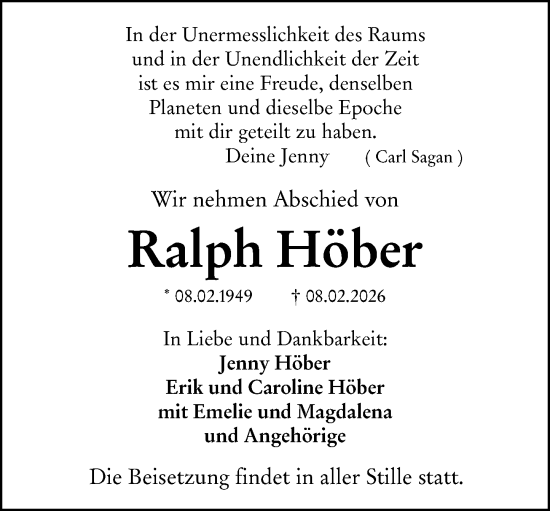 Traueranzeige von Ralph Höber von Wiesbadener Kurier