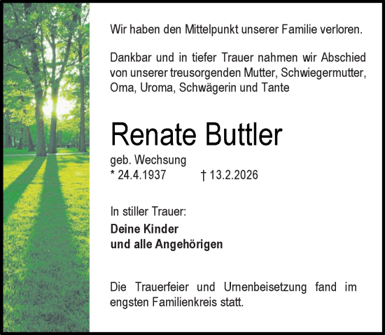 Traueranzeige von Renate Buttler von Darmstädter Echo