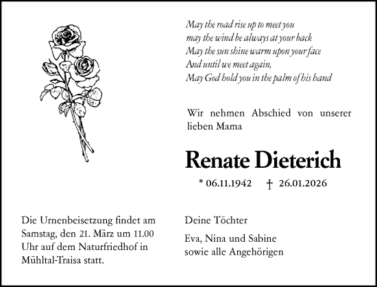 Traueranzeige von Renate Dieterich von Darmstädter Echo