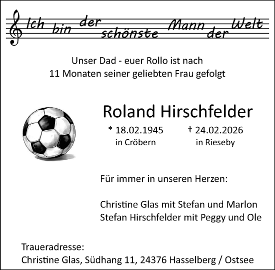 Traueranzeige von Roland Hirschfelder von Rüsselsheimer Echo