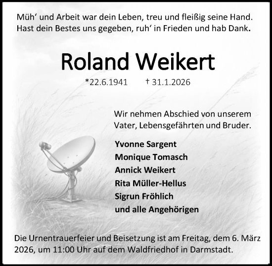 Traueranzeige von Roland Weikert von Darmstädter Echo