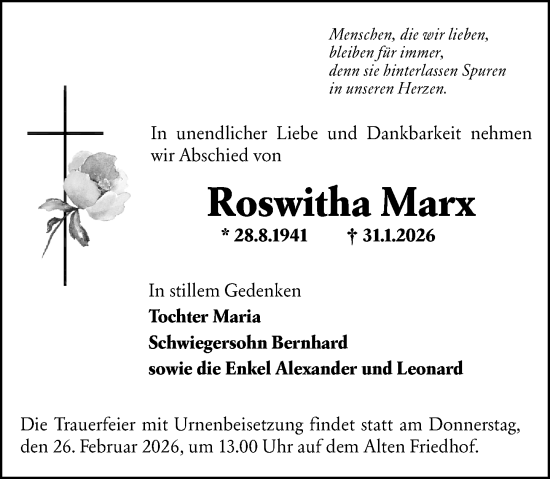 Traueranzeige von Roswitha Marx von Hochheimer Zeitung