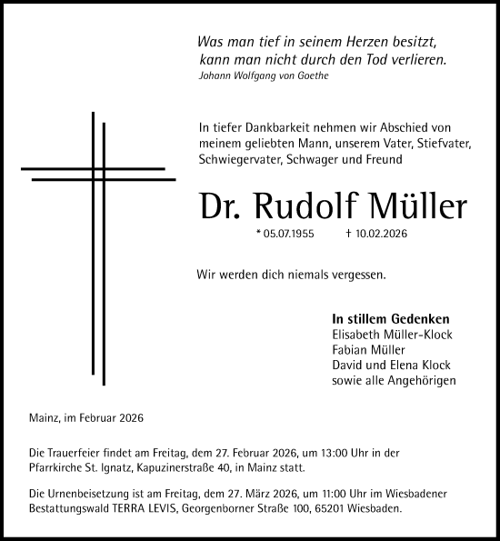 Traueranzeige von Rudolf Müller von Allgemeine Zeitung Rheinhessen-Nahe