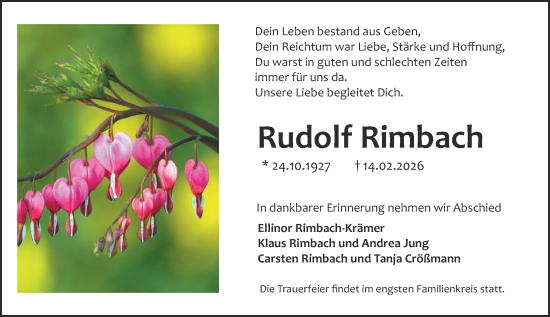 Traueranzeige von Rudolf Rimbach von Darmstädter Echo